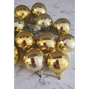Vintage Christmas Tree Ornaments Lot 15 MCM Gold Plastic Disco Balls 2"